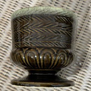 VINTAGE HULL POTTERY FOOTED PLANTER F84 OLIVE DRIP GLAZE ROUND POT VASE USA 4.5"